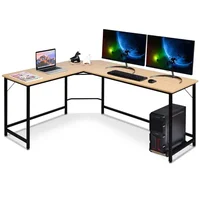 Costway - L-Shaped Computer Desk Corner Workstation Study Gaming Table Home Office - Natural