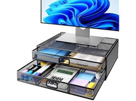 HUANUO 2 Tier Monitor Stand Metal Monitor Riser with Drawer
