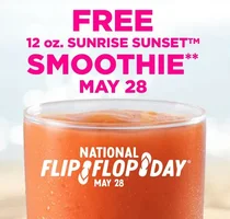 Tropical Smoothie Cafe: FREE Sunrise Sunset Smoothie on National Flip Flop Day (05/28)