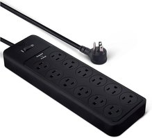 xAmazon Basics Rectangle 12-Outlet, 4000 Joule Power Strip Surge Protector, 8ft, Small, Black