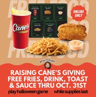 Raising Cane's: FREE Toast, Fries, Drink, etc via Halloween Game