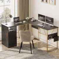 Bestier L Shaped Desk - 95" Corner Computer Desk with Storage Cabinet for Home Office