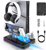 PS5 Charging Station with Cooling Fan and RGB Light, Dual Controllers and PS Portal Charger