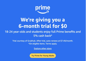 Amazon Prime: FREE 6-Month Trial + 5% Cashback (Young Adults & Students)
